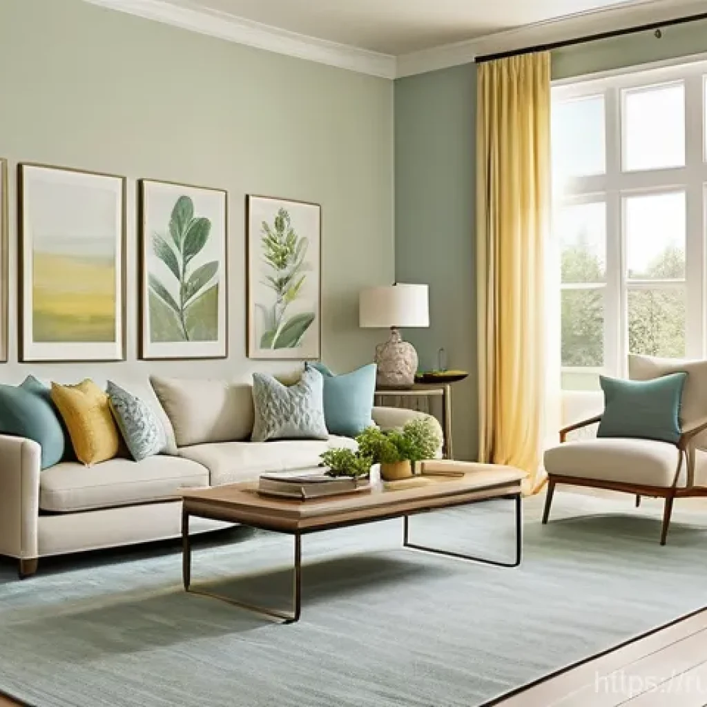 홈디자인 이론 필수 과목 - A Serene Living Room with Harmonious Colors**
A bright and inviting living room, bathed in soft, nat...