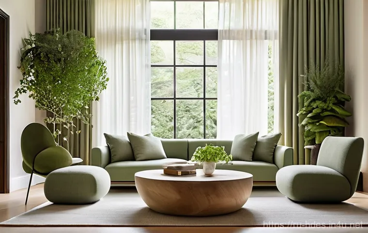 홈디자인 트렌드 세미나 리뷰 - **Prompt 1: Serene Biophilic Living Room with Quiet Luxury**
"A spacious, sun-drenched living ro...