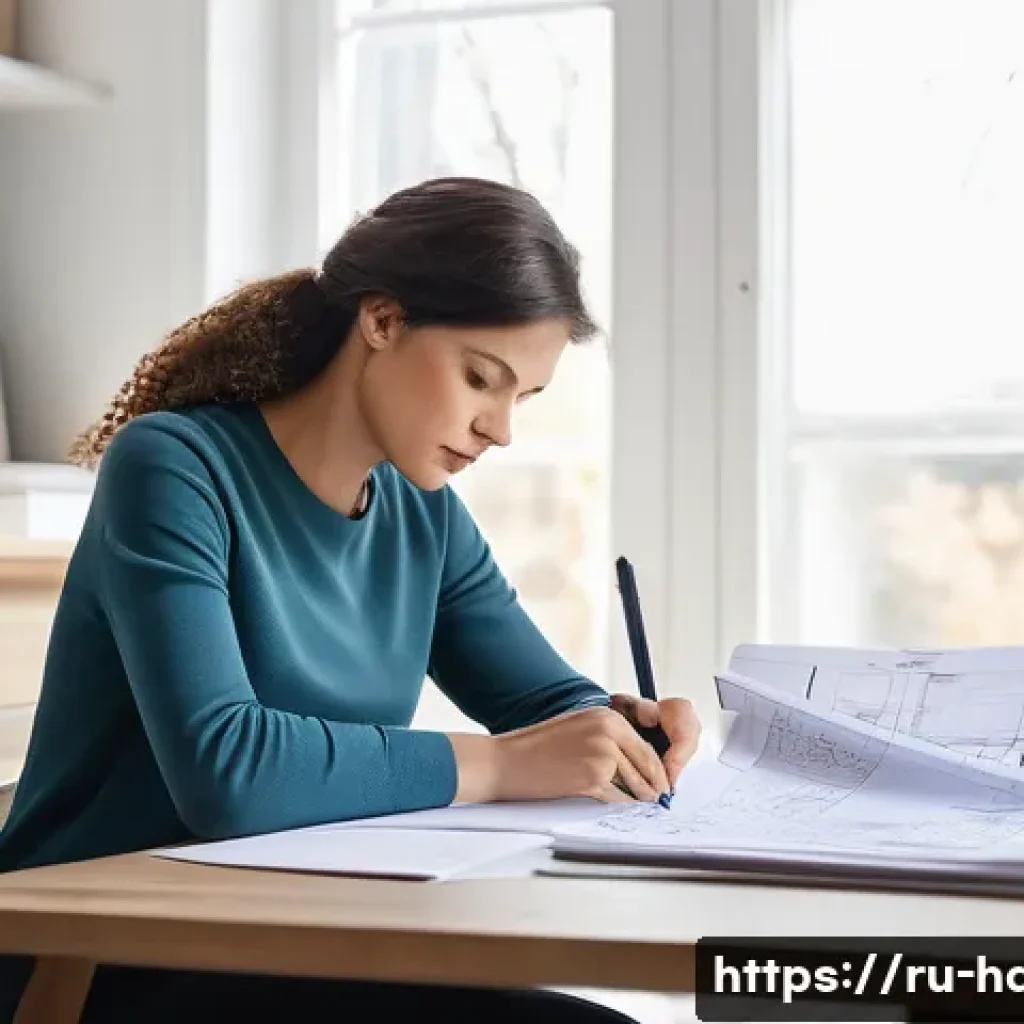 홈디자인 프로젝트 예산 관리 - **Prompt: Meticulous Renovation Planning and Budgeting**
A focused young Russian woman sits at a...