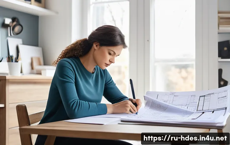 홈디자인 프로젝트 예산 관리 - **Prompt: Meticulous Renovation Planning and Budgeting**
    A focused young Russian woman sits at a...