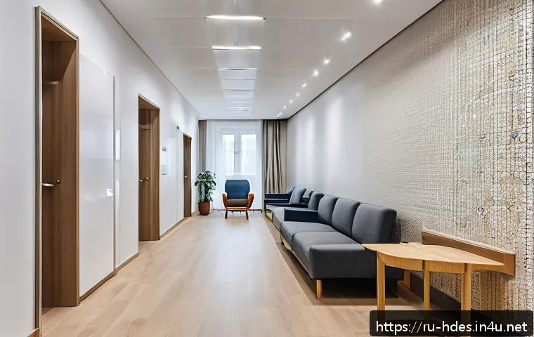 홈디자인 전문가가 알아야 할 법규와 규정 - A modern residential interior showcasing strict fire safety compliance in Russia, featuring non-flam...
