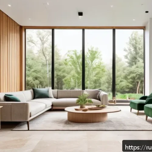 Home 17 홈디자인 고급 자재 트렌드 - A luxurious modern living room interior showcasing eco-friendly natural materials: polished natural ...